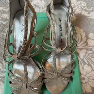 Antonio Melani Beige Strappy Heels with Rhinestones